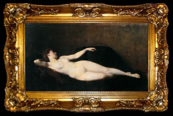 framed  Jean-Jacques Henner Woman on a black divan, ta009-2